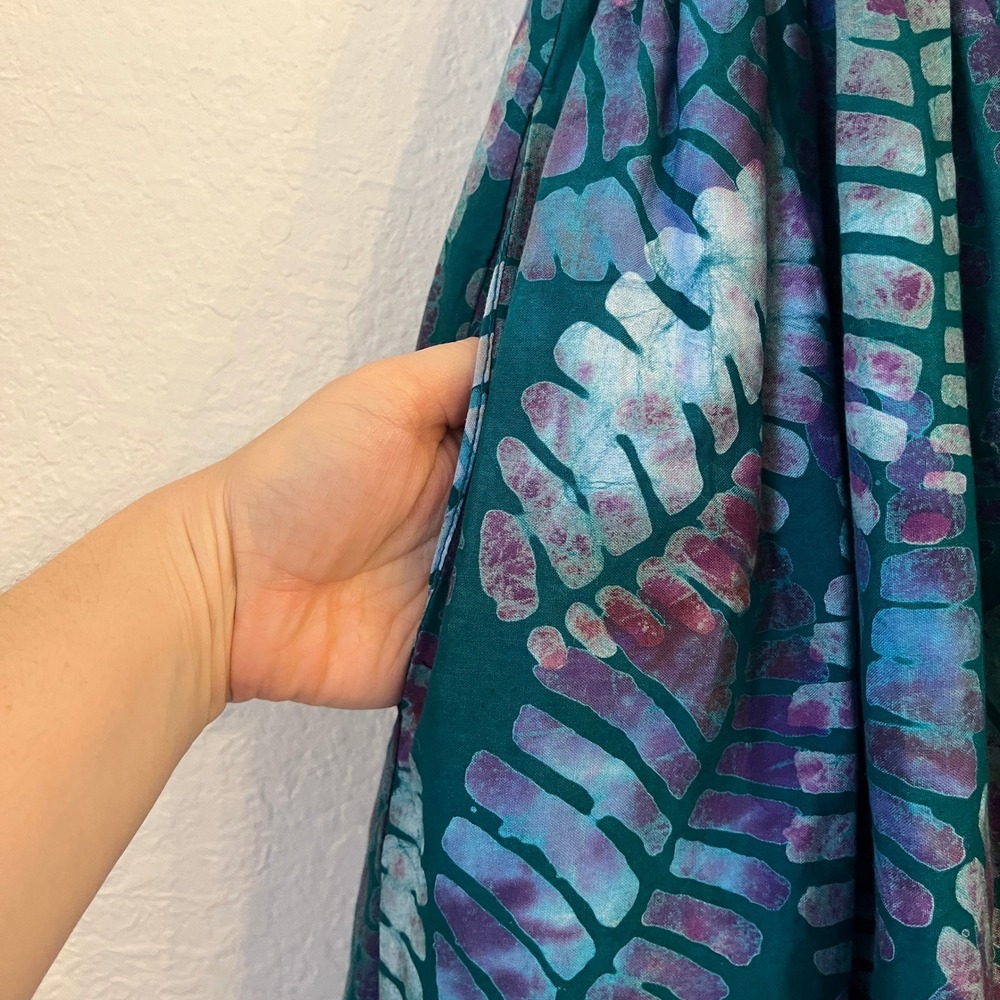 Sika Traci Smocked Maxi Dress 6 Leaf Print Tropical Resort Vacation Cotton Teal - Picture 15 of 16